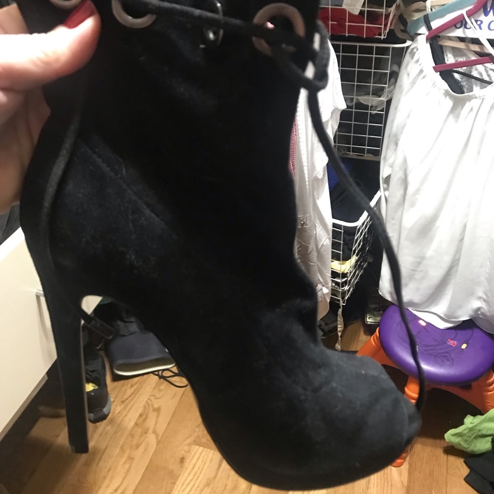 Black suede high heels